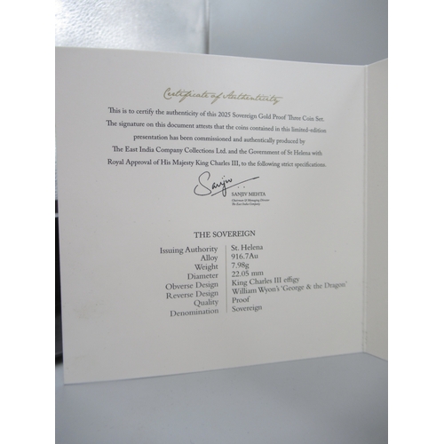 43 - The East India Company - The 2025 William Wyon Sovereign Three Coin Gold Proof Set Limited Edition N... 