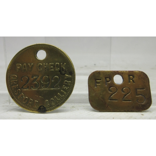 625 - Boxed collection of metal detector findings incl. two miners' tokens (Gresford Colliery), medieval f... 