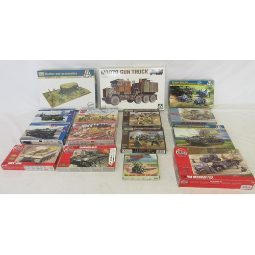 Mixed collection of boxed military model kits, mostly tanks/armoured ...
