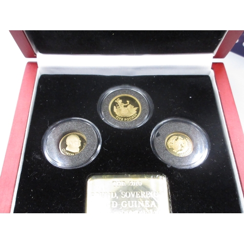 30 - The London Mint Office - The 2010 Pound, Sovereign and Guinea Gold Rarities 3 coin Set comprising Fi... 