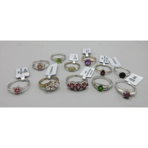 24 - Eleven Sterling silver and silver gilt rings of various sizes set with gemstones, stamped 925

Shipp... 