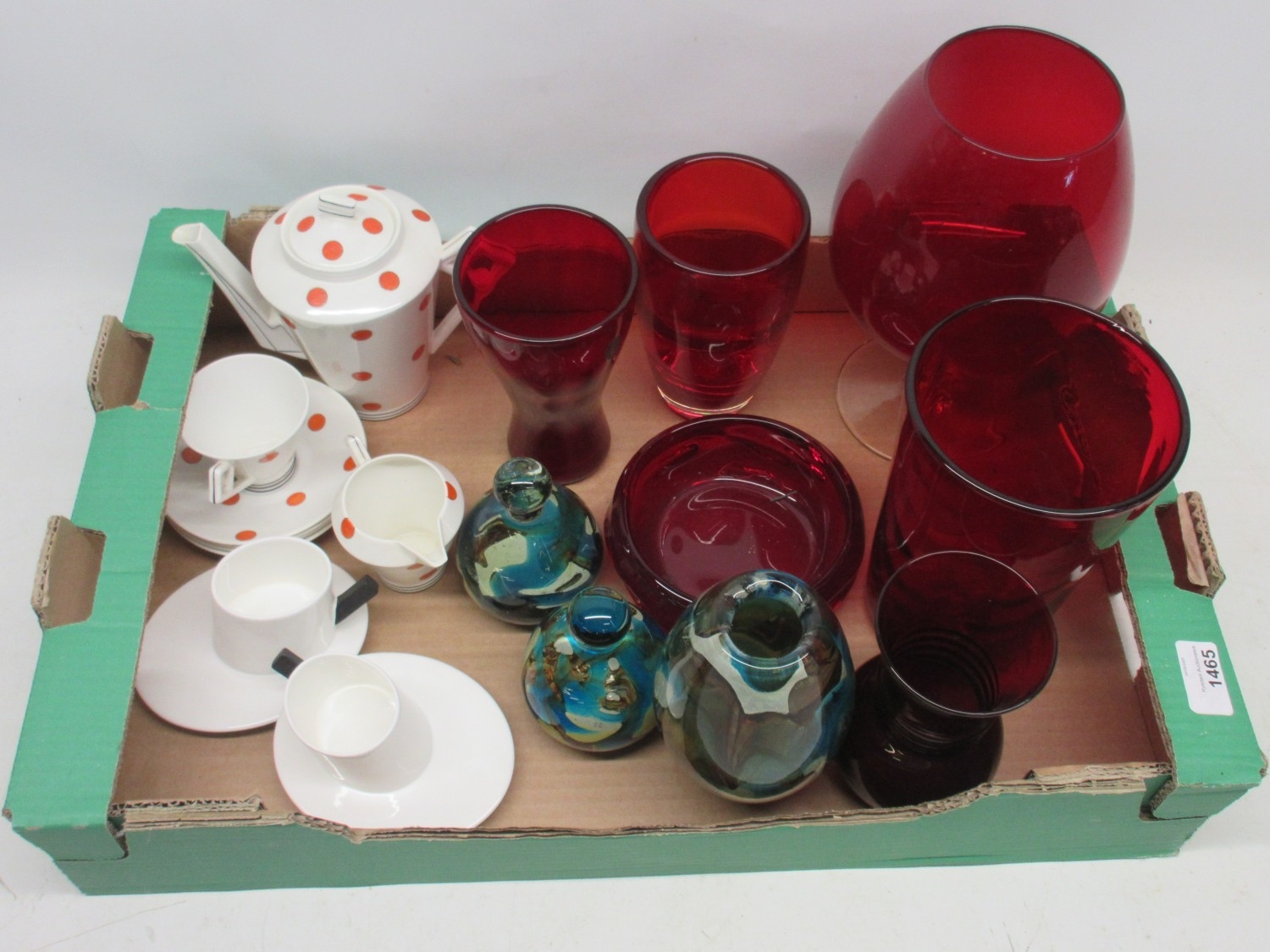 Mixed collection of glassware and ceramics; Whitefriars vases, two ...