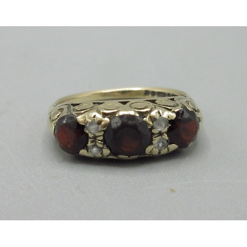 18 - 9ct rose gold ring set with red and white stones, stamped 375, size N, 9ct rose gold eternity ring s... 