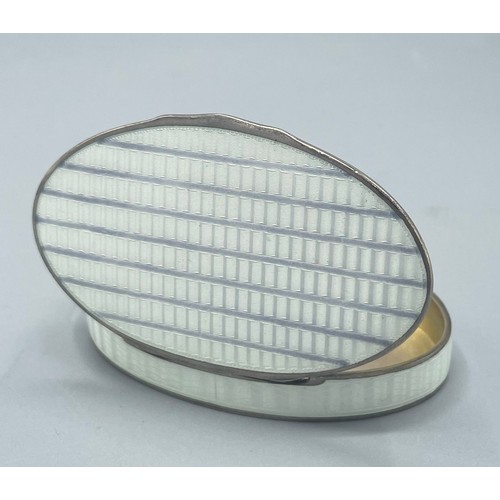 50 - Early 20th century David Andersen silver guilloche enamel pill box, alternating lilac and white stri... 