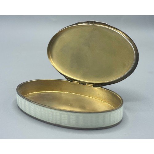 50 - Early 20th century David Andersen silver guilloche enamel pill box, alternating lilac and white stri... 