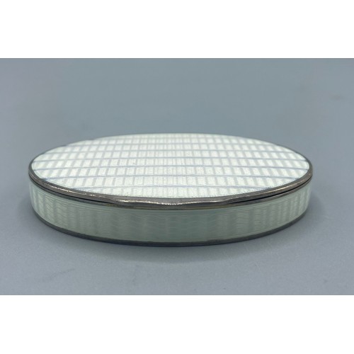 50 - Early 20th century David Andersen silver guilloche enamel pill box, alternating lilac and white stri... 