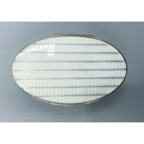 50 - Early 20th century David Andersen silver guilloche enamel pill box, alternating lilac and white stri... 