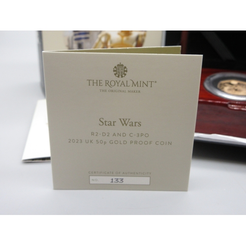 32 - The Royal Mint - Star Wars R2-D2 and C-3PO 2023 UK 50p Gold Proof Coin No.133/200, encapsulated in c... 
