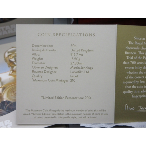 32 - The Royal Mint - Star Wars R2-D2 and C-3PO 2023 UK 50p Gold Proof Coin No.133/200, encapsulated in c... 