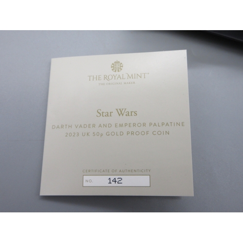 34 - The Royal Mint - Star Wars Darth Vader and Emperor Palpatine 2023 UK 50p Gold Proof Coin No.142/200,... 