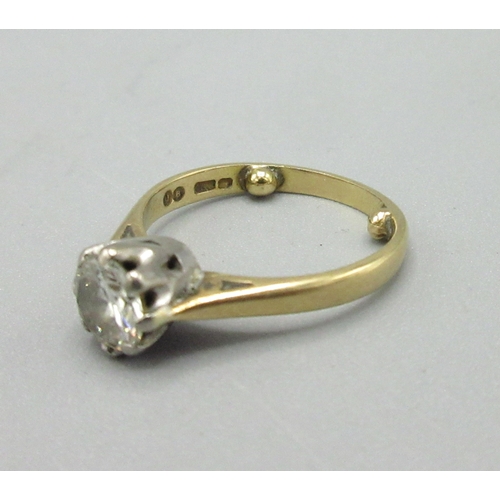 38 - 18ct yellow gold diamond solitaire ring, diamond set in white gold solitaire mount, approximately .7... 