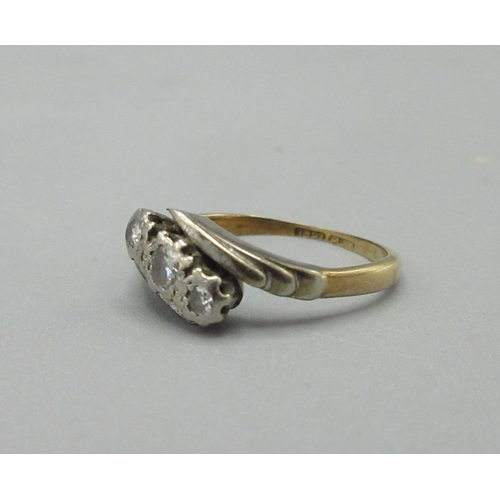 39 - Art Deco style 18ct yellow gold and platinum diamond twist ring, stamped 18ct, size L1/2, 3.0g

Brad... 