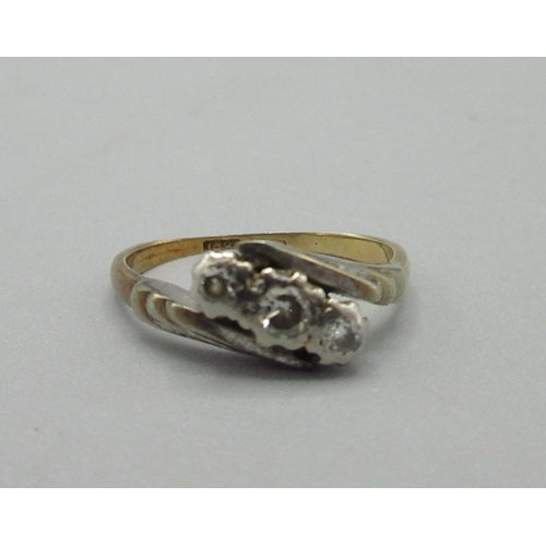 39 - Art Deco style 18ct yellow gold and platinum diamond twist ring, stamped 18ct, size L1/2, 3.0g

Brad... 