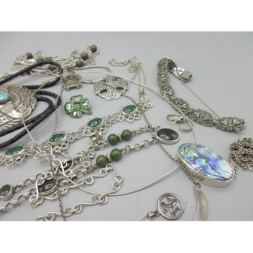 43 - Collection of silver jewellery to include, silver necklaces set with semi precious gem stones, silve... 