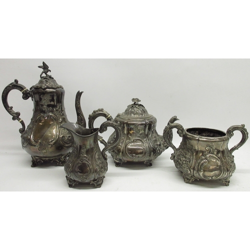 671 - Victorian silver four piece tea set to include coffee pot, teapot, twin handled sugar bowl and milk ...