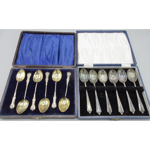 680A - Cased set of six Edwardian silver kings pattern teaspoons with twisted stems and gilt bowls by Willi... 