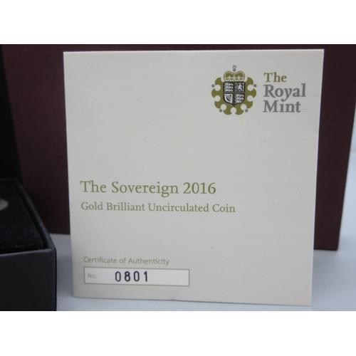 17 - The Royal Mint - The Sovereign 2016 Gold Brilliant Uncirculated Coin, encapsulated in case with COA,... 