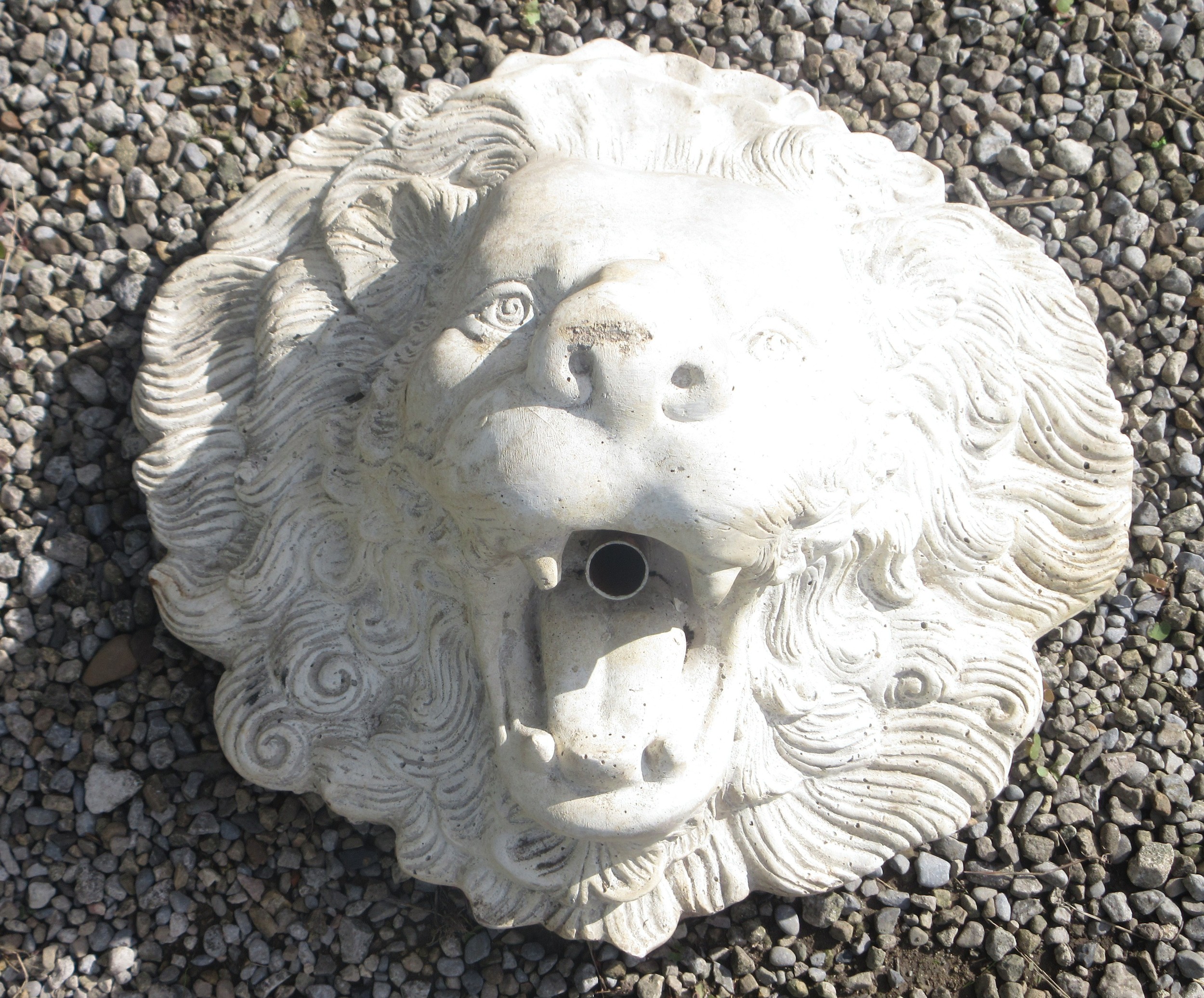 Lion Mask water feature, made from reconstituted stone, with lead pipe ...