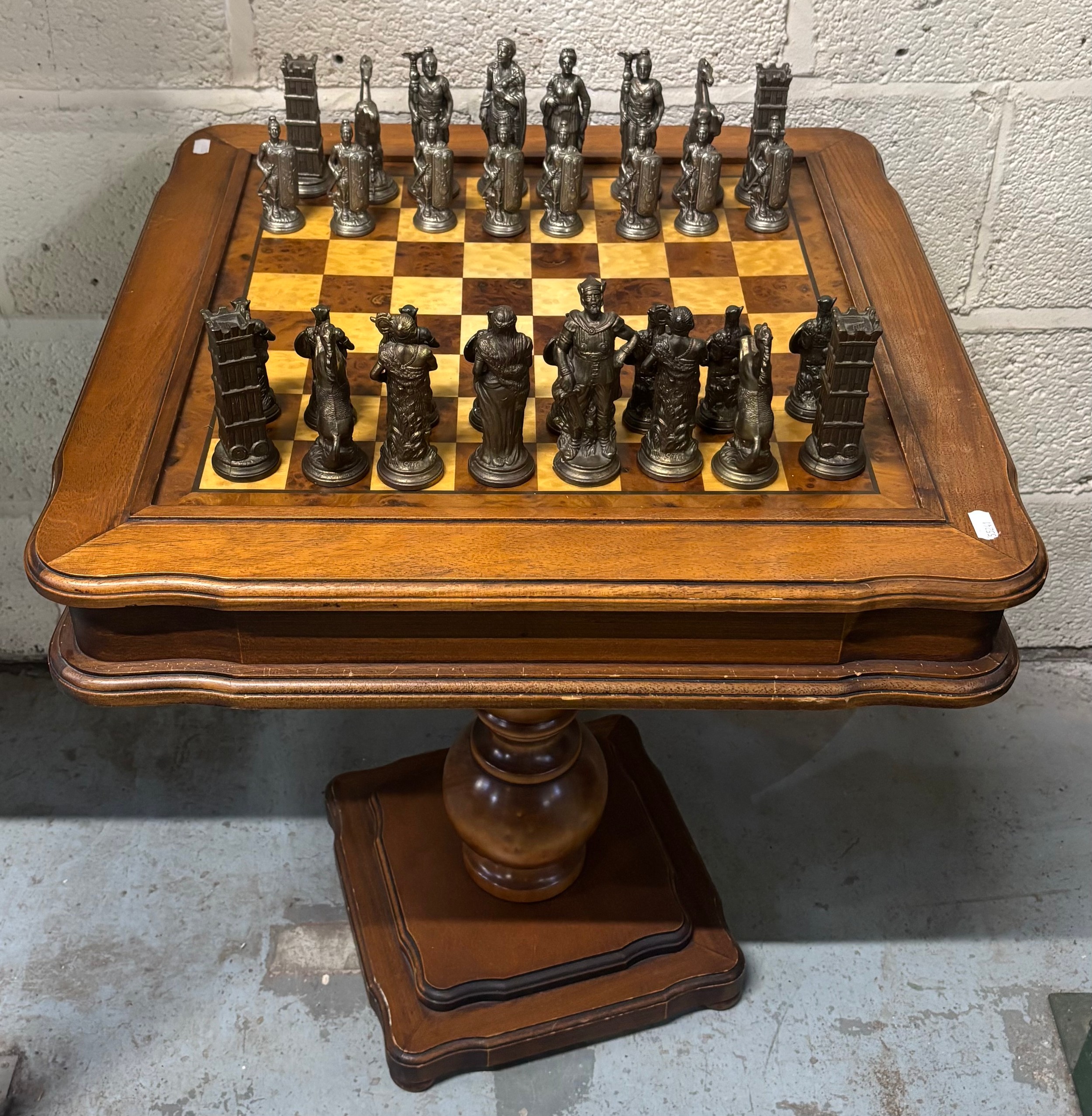 Decorative wooden games table with chequered chess top and pull out ...