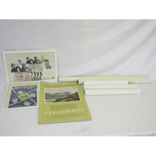 418 - Framed Rock & Roll Music Recorded by the Beatles front cover, framed Here Comes the Sun movie advert... 