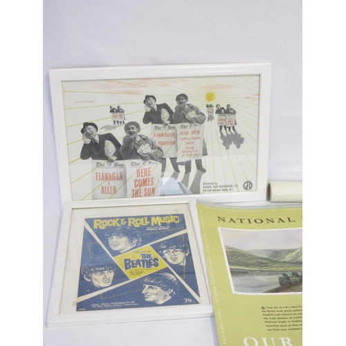 418 - Framed Rock & Roll Music Recorded by the Beatles front cover, framed Here Comes the Sun movie advert... 