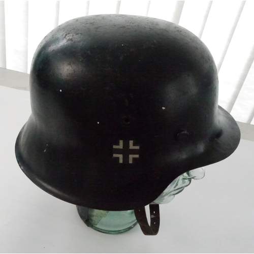 203 - WWII M42 Luftwaffe Helmet with original liner and chin strap, indistinct size stamp, Factory stamp 1... 