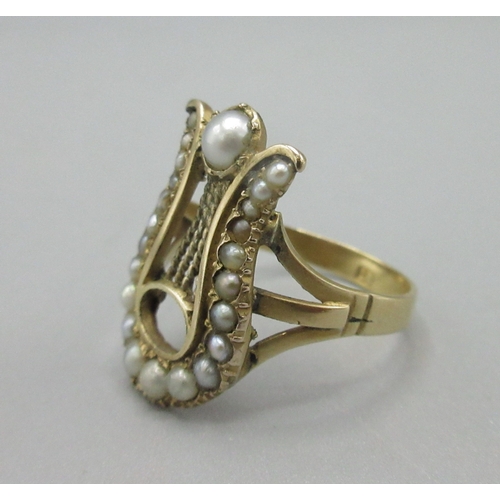 1036 - 18ct yellow gold Georgian mourning style ring set with pearl, stamped 18, size R, 3.5g

Bradleys shi... 