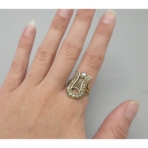 1036 - 18ct yellow gold Georgian mourning style ring set with pearl, stamped 18, size R, 3.5g

Bradleys shi... 