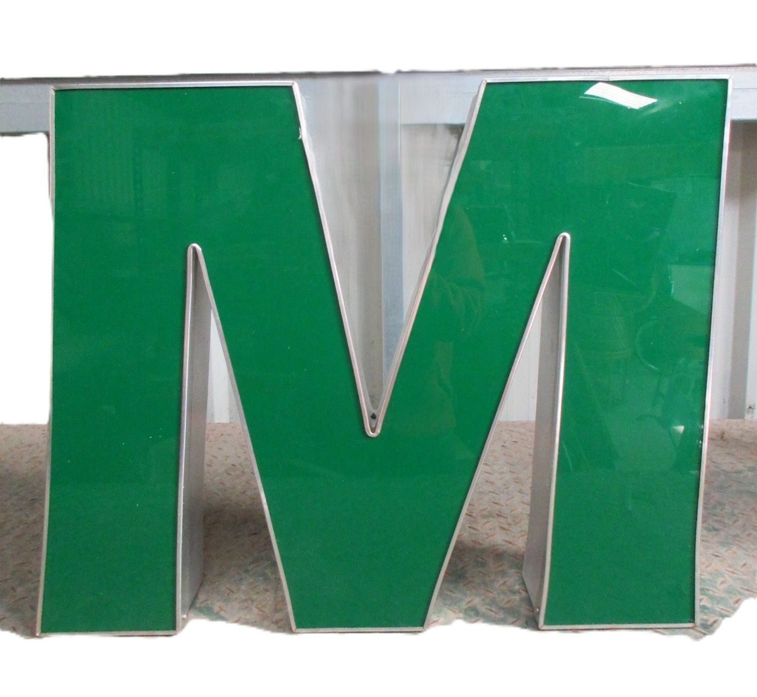 Large 'M' illuminated green metro sign, H60cm x W69.5cm Shipping POA ...