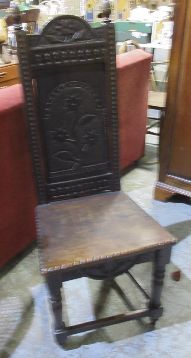 Victorian oak hall chair, floral carved back with acorn finials and ...