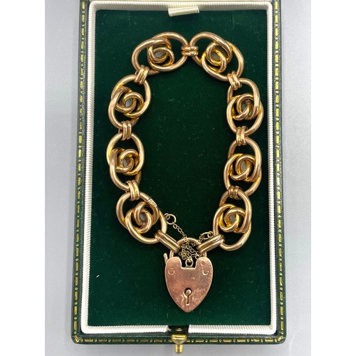 1012 - Edwardian 9ct rose gold fancy link chain bracelet set with opals, stamped 375, Birmingham 1907, 19.9... 