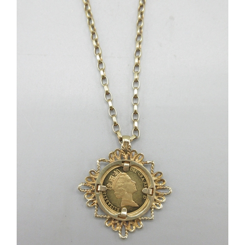 Elizabeth II 1992 half sovereign in 9ct yellow gold pendant mount on a ...