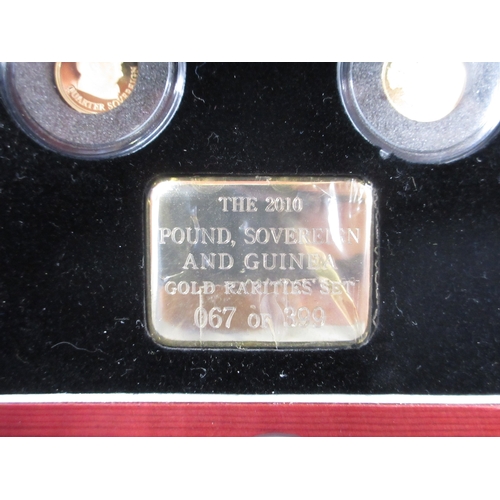 37 - The London Mint Office - The 2010 Pound, Sovereign and Guinea Gold Rarities 3 coin Set comprising Fi... 
