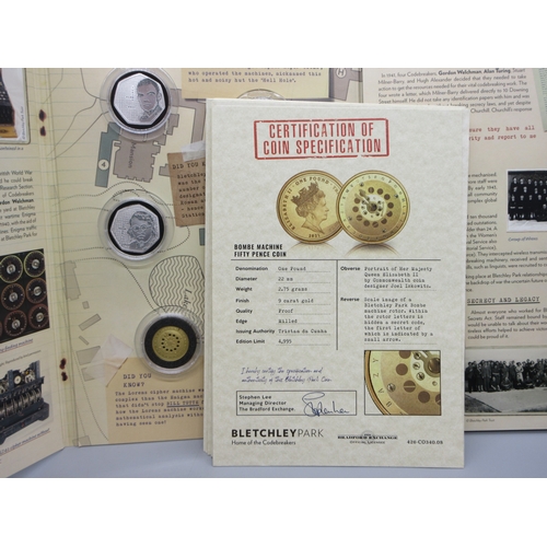 36 - The Bradford Exchange Bletchley Park Home of the Codebreakers 7 coin set comprising a 9ct 2.75g coin... 