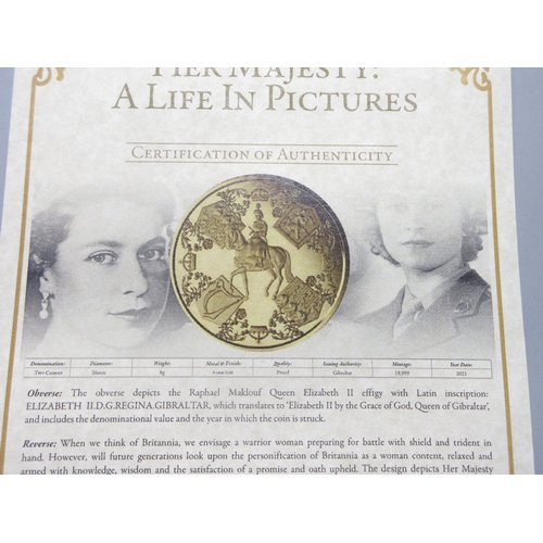 29 - The London Mint Office - Her Majesty A Life in Pictures 12 coin set (incomplete) cont. 9 plated coin... 