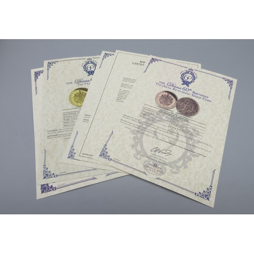 31 - The London Mint Office - Diana the Peoples Princess 5 coin set encapsulated to inc. 9ct 8g coin, all... 