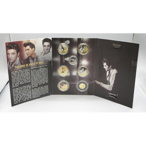 32 - The London Mint Office - The King of Rock N Roll Elvis Presley 7 coin set to inc. 9ct 8g coin, all e... 