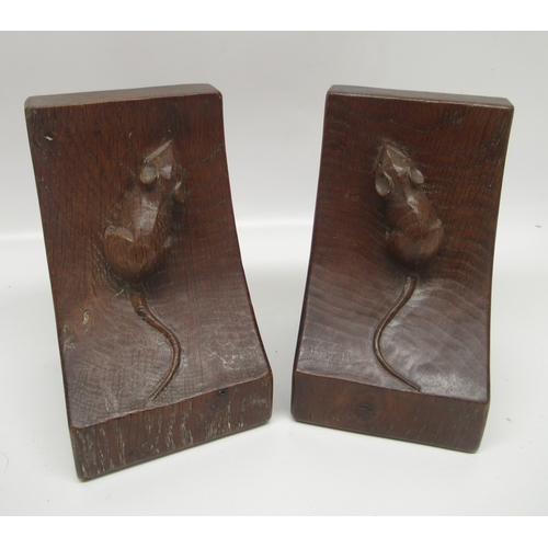 Robert Mouseman Thompson of Kilburn - a pair of adzed oak bookends, carved with signature single mice, W9.5cm D10cm H15cm (2)

Bradleys shipping £33.00 plus vat (UK Only)