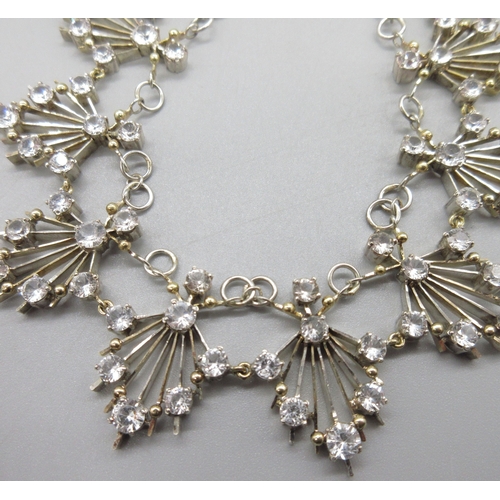 1001 - Art Deco style 9ct yellow gold diamond necklace, fringe necklace comprised of twelve linked sprays o... 