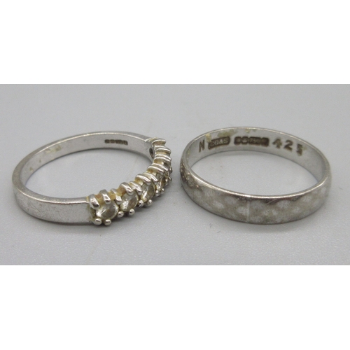 1029 - 18ct white gold seven stone diamond eternity ring, stamped 750, size M, 18ct white gold band, stampe... 