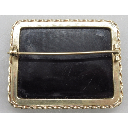 1030 - Grand tour revival Roman micro-mosaic brooch depicting the Arch of Constantine inset in black onyx p... 