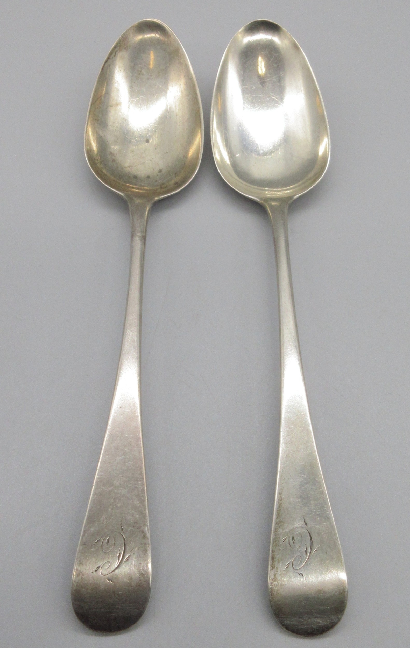 Pair of George III silver monogrammed serving spoons by William ...