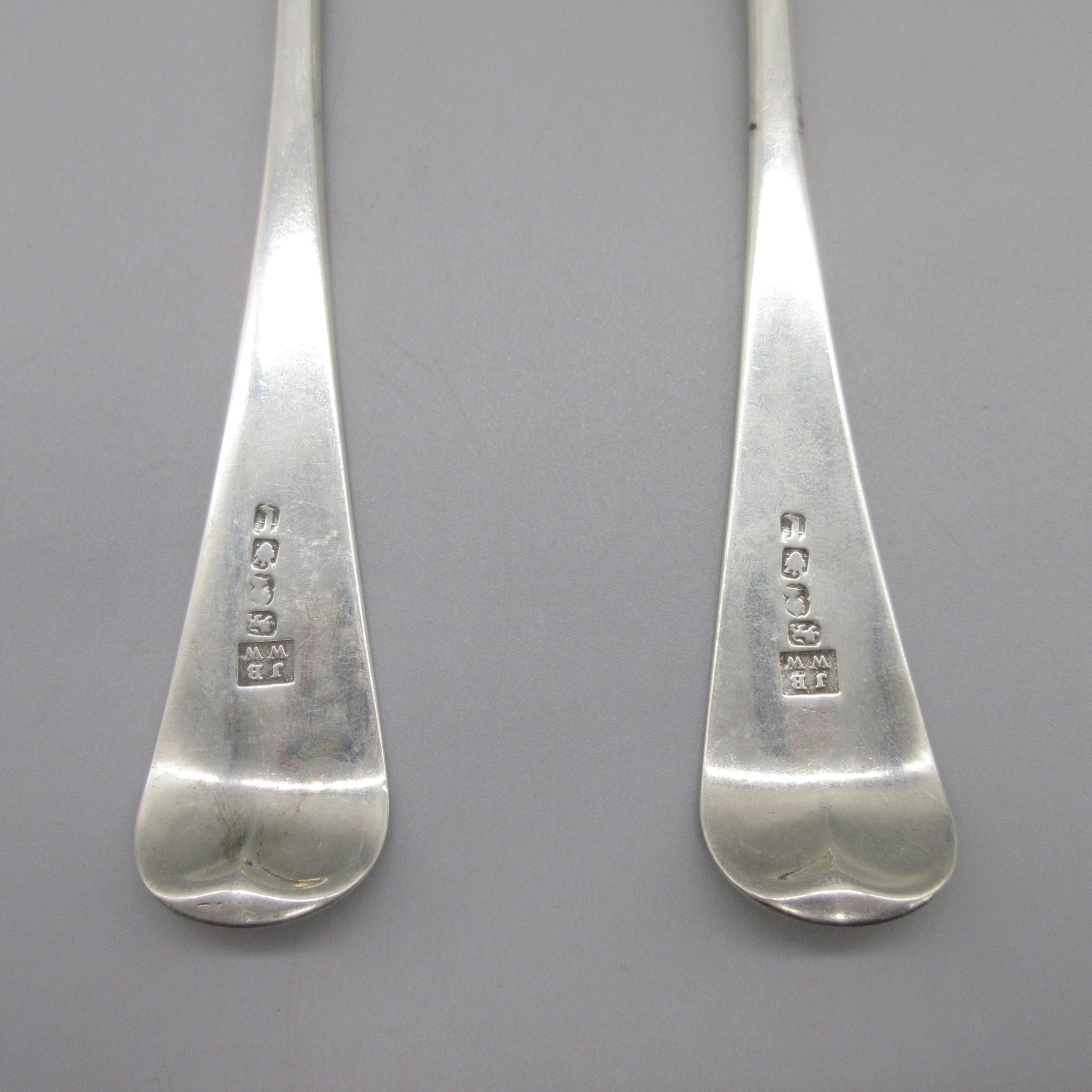 Pair of George III silver monogrammed serving spoons possibly by Josiah ...