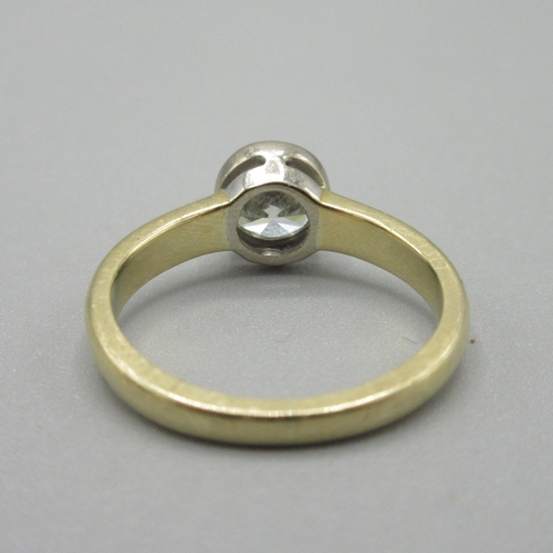 1011 - 18ct yellow gold diamond ring, approximately one carat diamond in bezel setting, stamped 750, size J... 