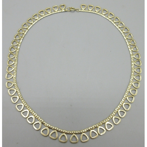 1008 - 18ct yellow gold serpentine chain necklace with a row of attached links, stamped 750, L43.5cm, 28.9g... 