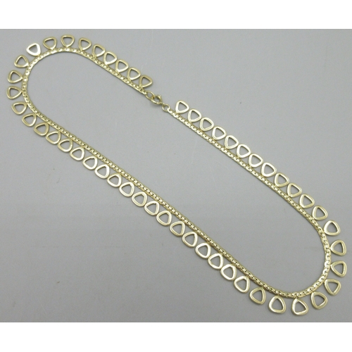 1008 - 18ct yellow gold serpentine chain necklace with a row of attached links, stamped 750, L43.5cm, 28.9g... 