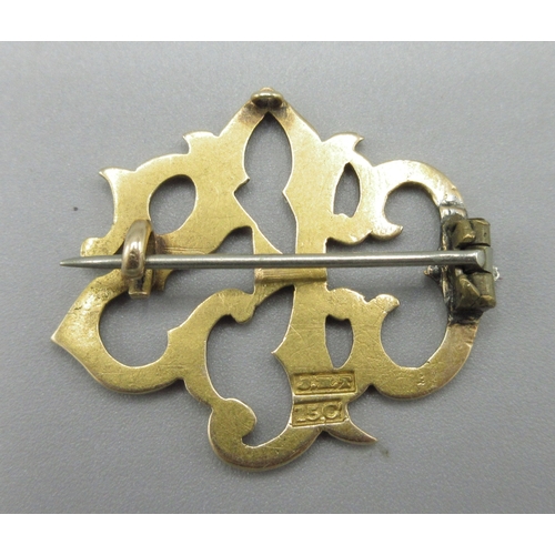 1051 - Victorian style 15ct yellow gold monogram brooch, stamped 15ct, W3.5cm, 5.5g

Bradleys shipping £23.... 