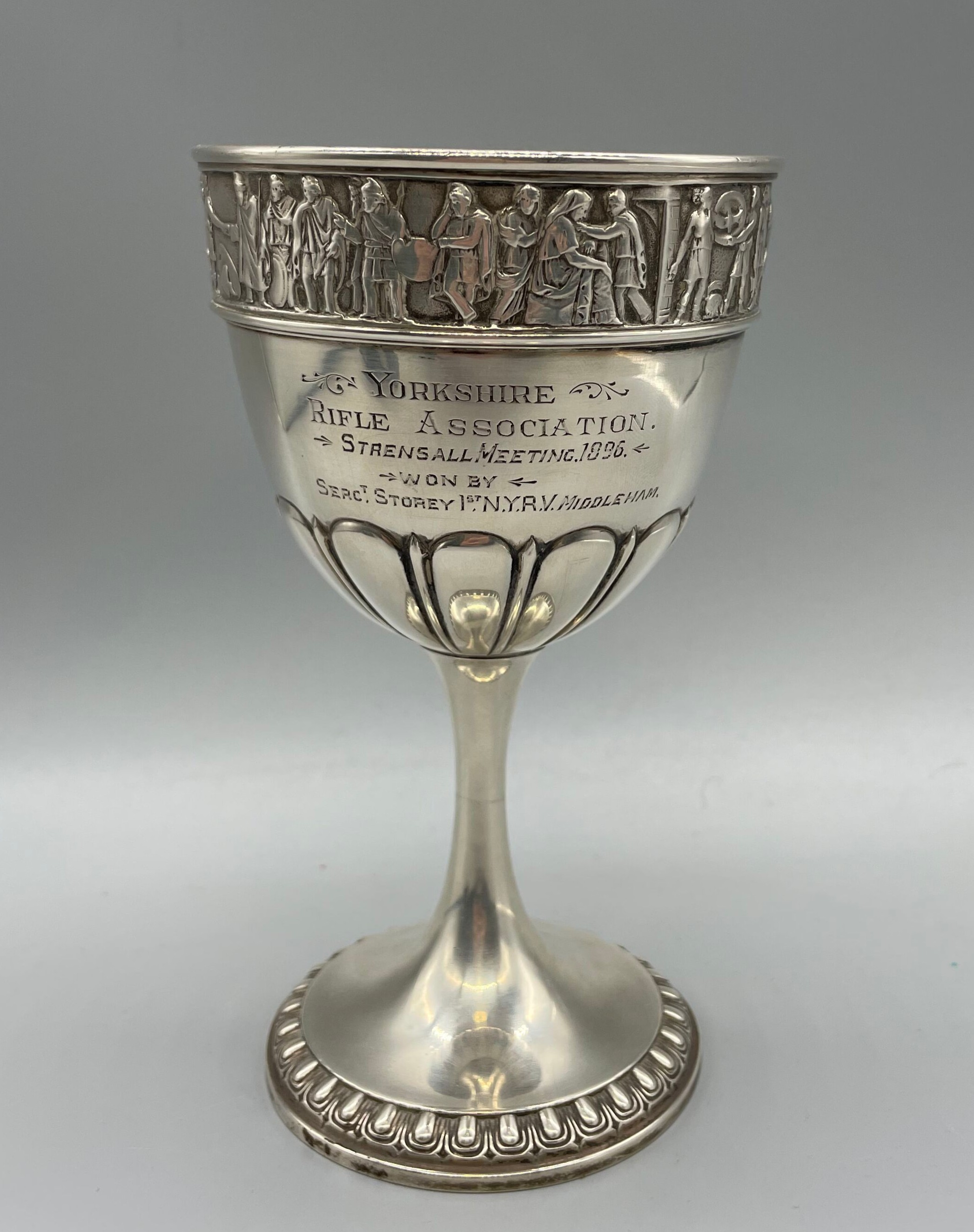 Victorian silver trophy goblet engraved 'Yorkshire Rifle Association ...