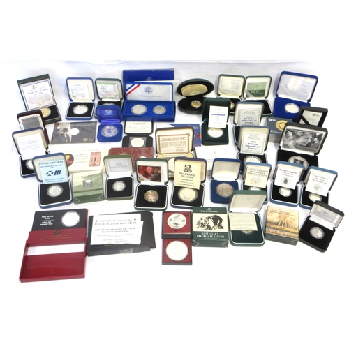 199 - Large collection of encapsulated Silver proof coins from Royal Mint, Australian Mint, Canadian Mint,... 