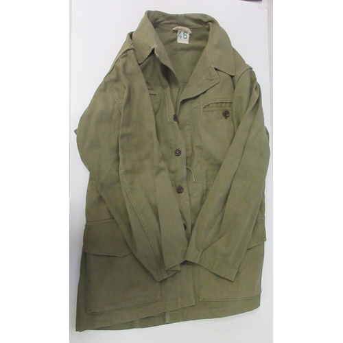 144 - Collection of French military clothing, two pair of 1939 French 262 field Artillery trousers, M47 ca... 